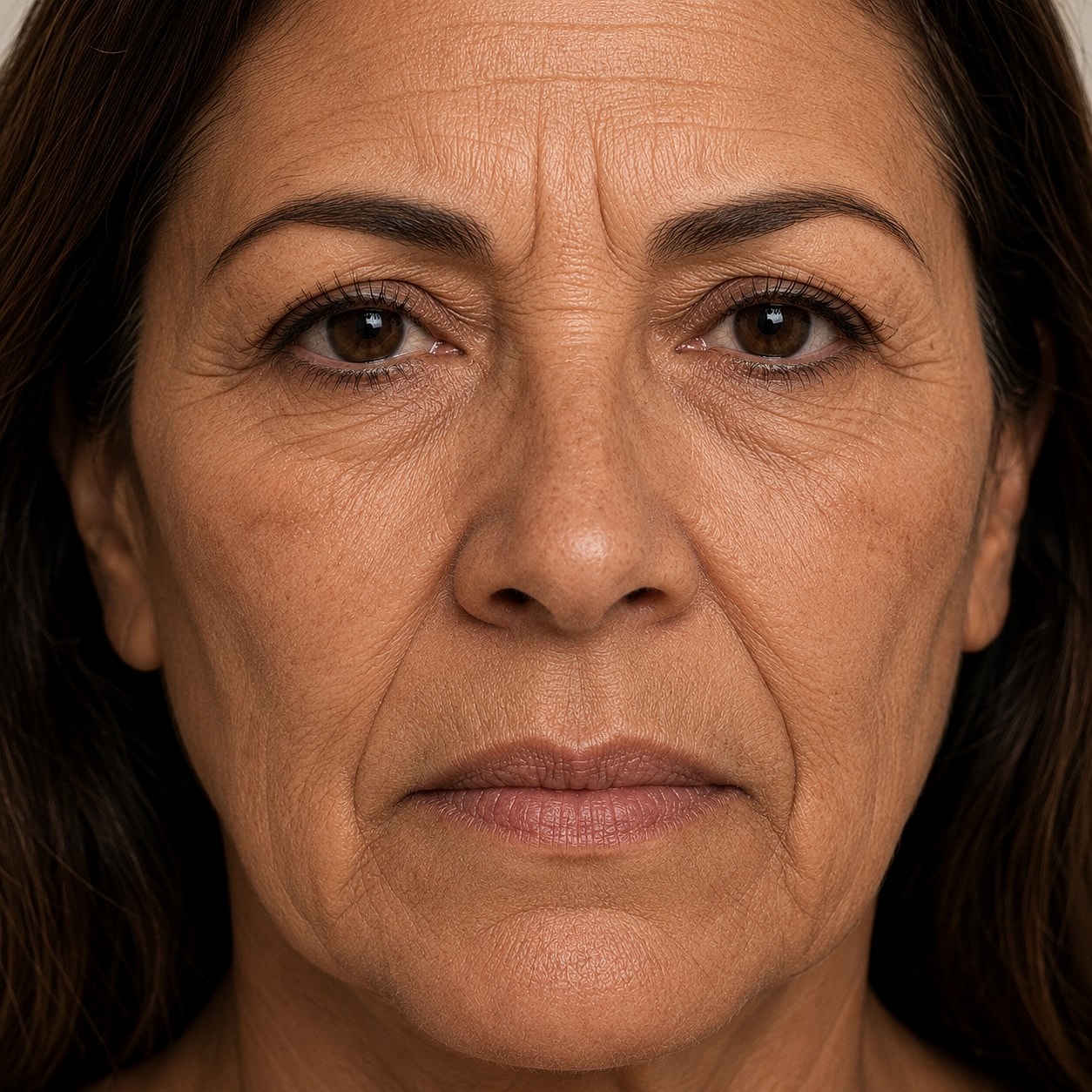 Close-up of a mature woman's face.