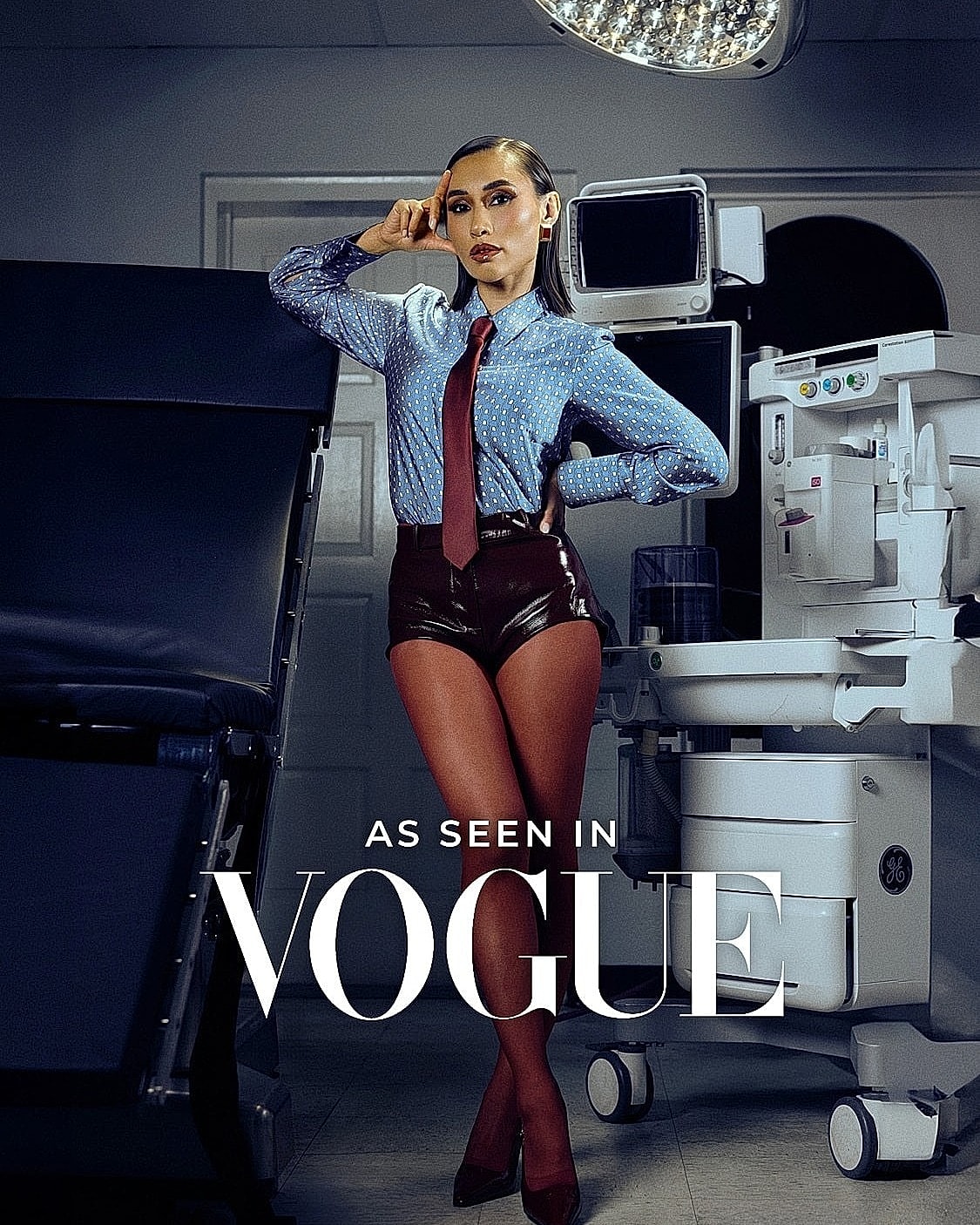 Fashionable model in bold outfit, Vogue editorial.