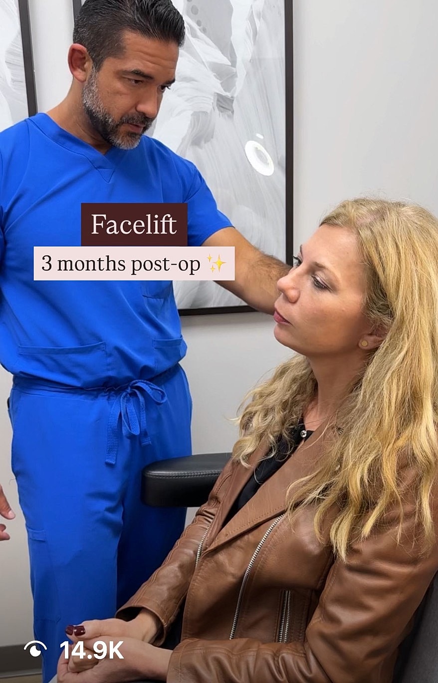 Doctor consultation for facelift, three months post-op.