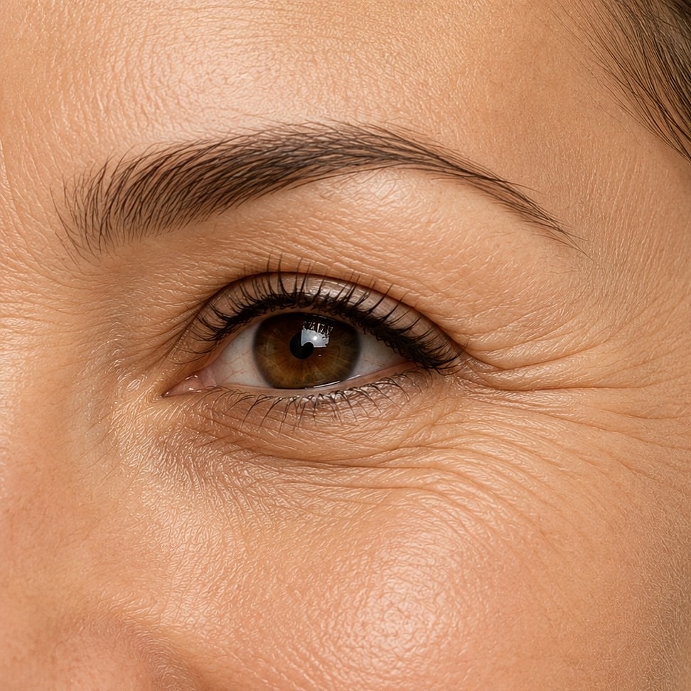 Close-up of an eye with visible wrinkles.
