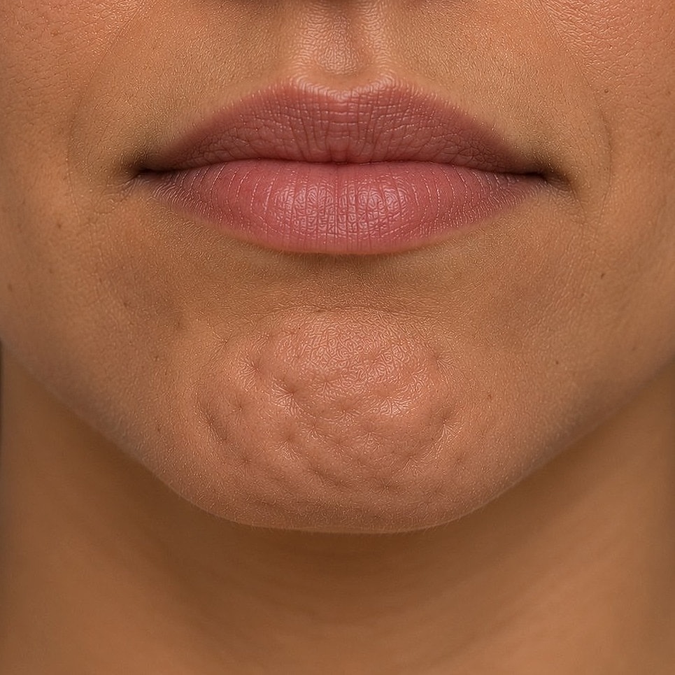 Close-up of chin with textured skin.